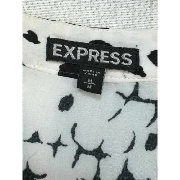 Express Womens Polka Dot Blouse Size M Black & White - Picture 2 of 11
